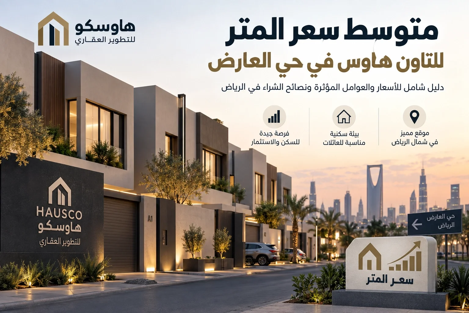 متوسط سعر متر التاون هاوس في حي العارض بالرياض 2026